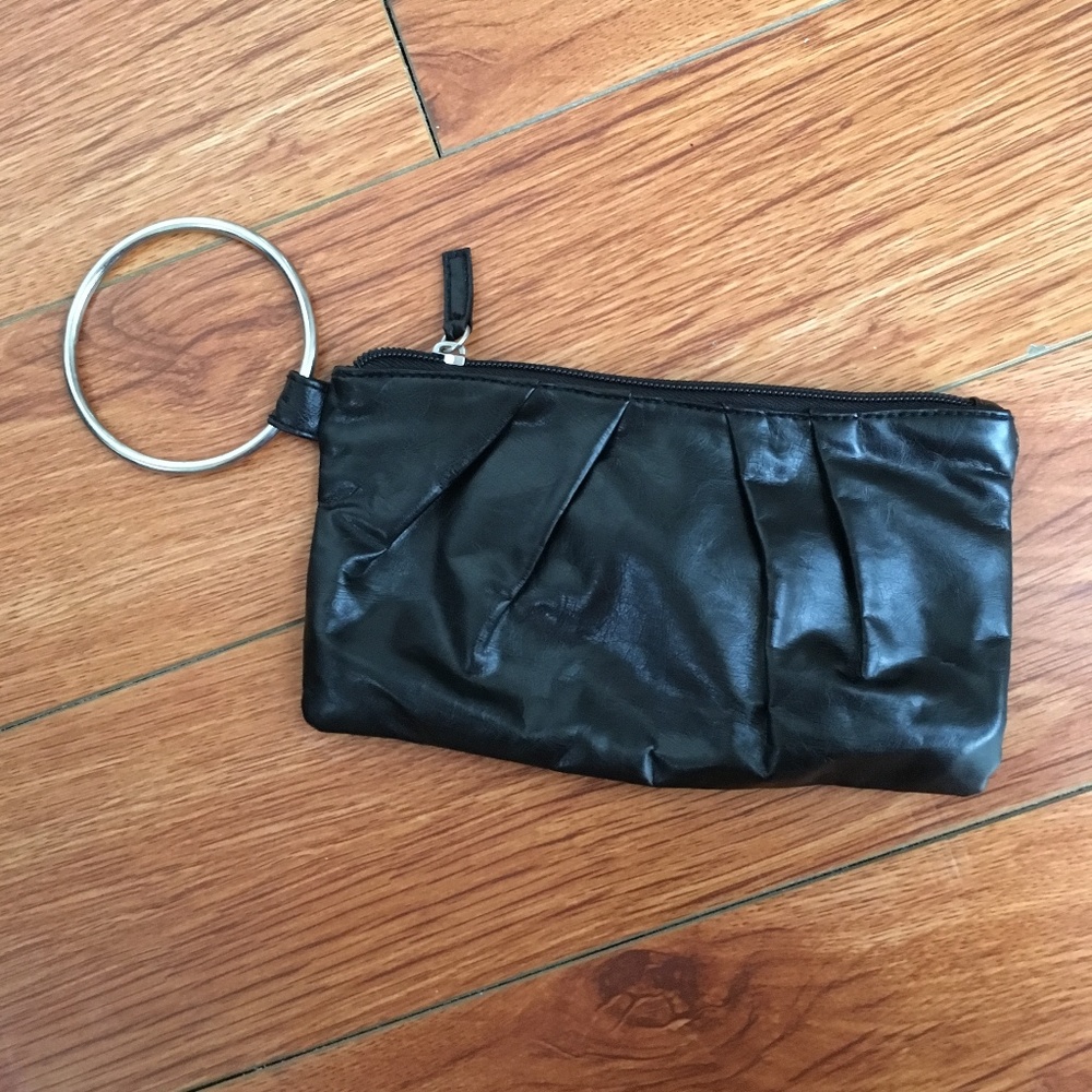 Black Wristlet Clutch with Metal Ring Handle